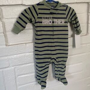 Carter's Green & Blue Striped Fleece Little Brother Baby Onesie Size 0-3 month